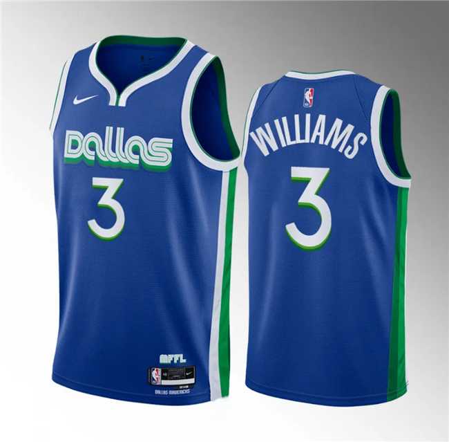 Men's Dallas Mavericks #3 Grant Williams Blue City Edition Stitched Basketball Jersey Dzhi 