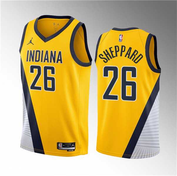 Men's Indiana Pacers #26 Ben Sheppard Yellow 2023 Draft Statement Edition Stitched Basketball Jersey Dzhi 