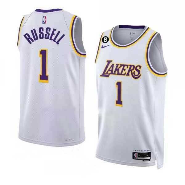 Men's Los Angeles Lakers #1 Russell 2022-23 White With NO.6 Patch Association Edition Swingman Stitched Basketball Jersey Dzhi Dzhi