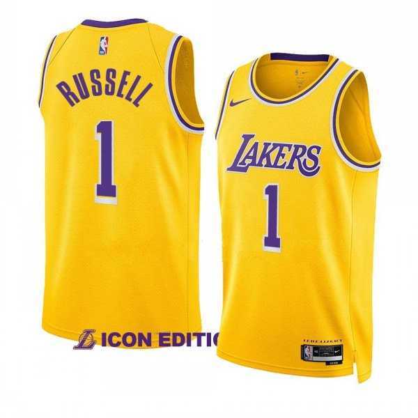 Men's Los Angeles Lakers #1 Russell Yellow Stitched Basketball Jersey Dzhi Dzhi