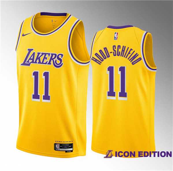 Men's Los Angeles Lakers #11 Jalen Hood-Schifino Yellow 2023 Draft Icon Edition Stitched Basketball Jersey Dzhi 