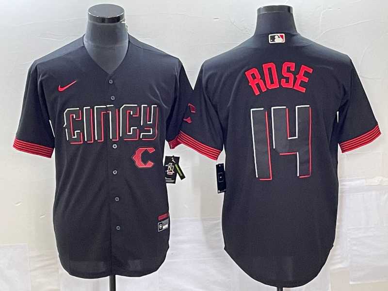 Men's Cincinnati Reds #14 Pete Rose Black 2023 City Connect Cool Base Stitched Jerseys