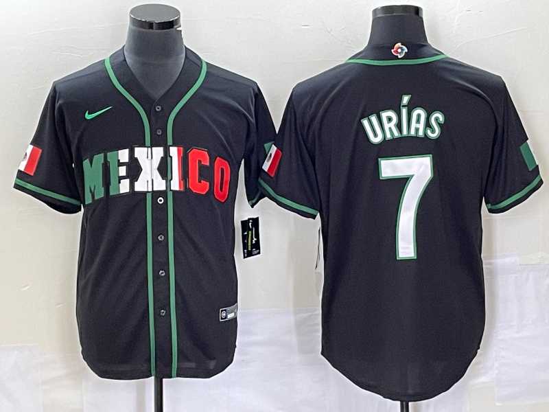 Men's Mexico Baseball #7 Julio Urias 2023 Black White World Classic Stitched Jersey