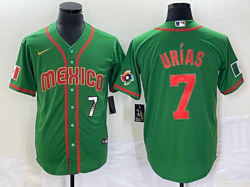 Men's Mexico Baseball #7 Julio Urias Number 2023 Green World Classic Stitched Jersey14