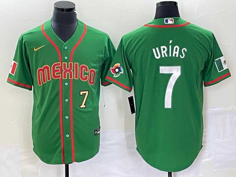 Men's Mexico Baseball #7 Julio Urias Number 2023 Green World Classic Stitched Jersey2
