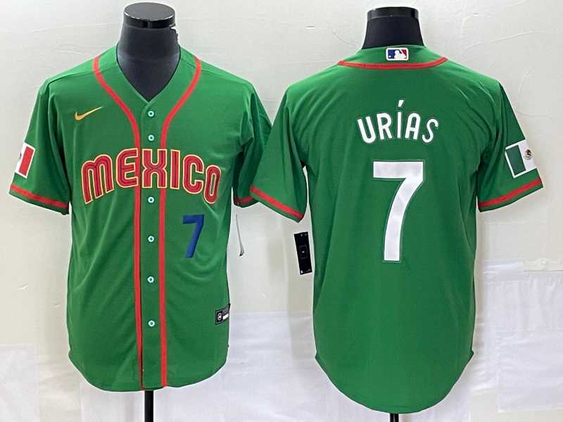 Men's Mexico Baseball #7 Julio Urias Number 2023 Green World Classic Stitched Jersey4