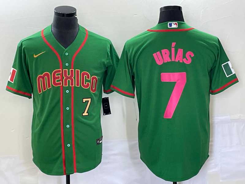 Men's Mexico Baseball #7 Julio Urias Number 2023 Green World Classic Stitched Jersey6