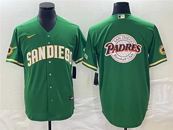 Men's San Diego Padres Green Team Big Logo Cool Base Stitched Baseball Jersey