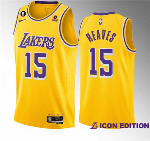 Men's Los Angeles Lakers #15 Austin Reaves Yellow Edition With NO.6 Patch Stitched Basketball Jersey