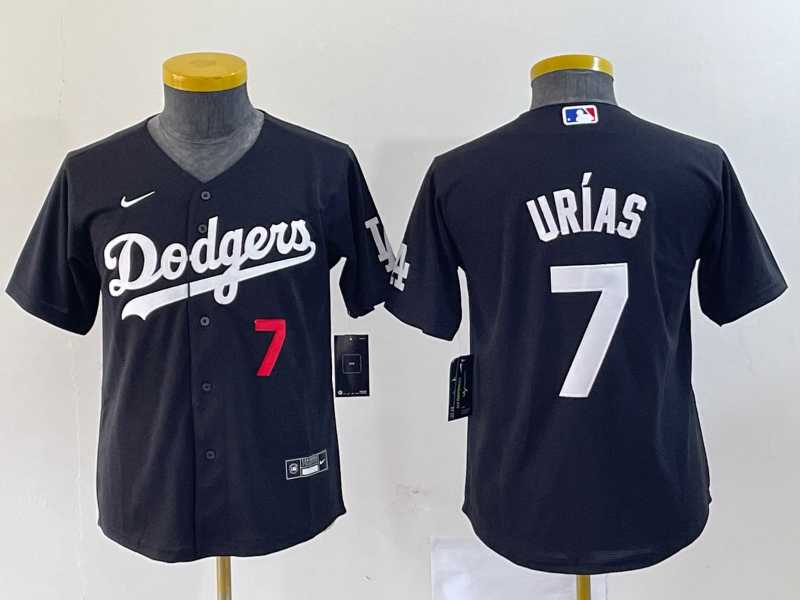Youth Los Angeles Dodgers #7 Julio Urias Number Black Turn Back The Clock Stitched Cool Base Jersey