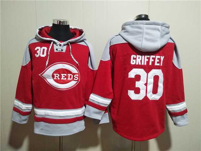 Men's Cincinnati Reds #30 Ken Griffey Jr. Red Ageless Must-Have Lace-Up Pullover Hoodie