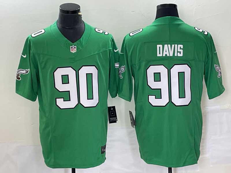 Men's Philadelphia Eagles #90 Jordan Davis Green 2023 FUSE Vapor Limited Throwback Stitched Jersey