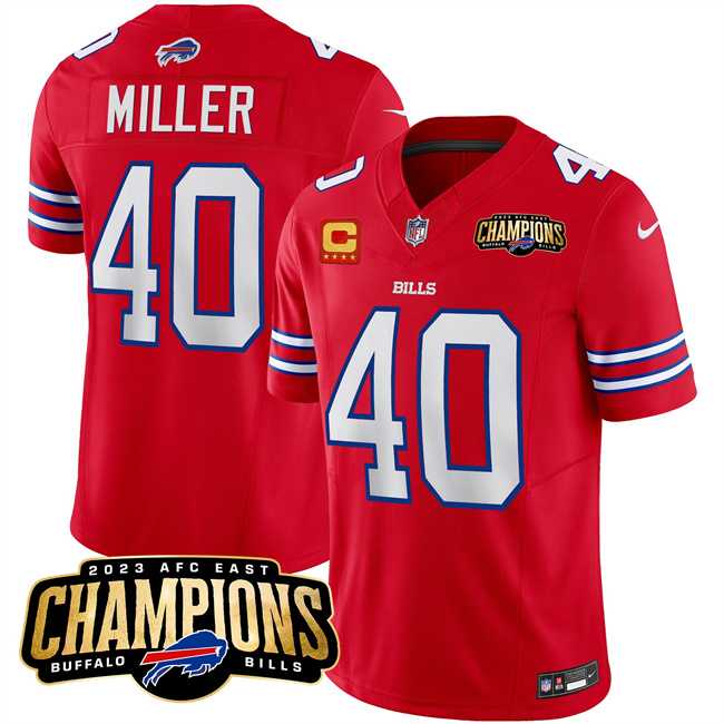 Men & Women & Youth Buffalo Bills #40 Von Miller Red 2023 F.U.S.E. AFC East Champions With 4-star C Ptach Stitched Jersey