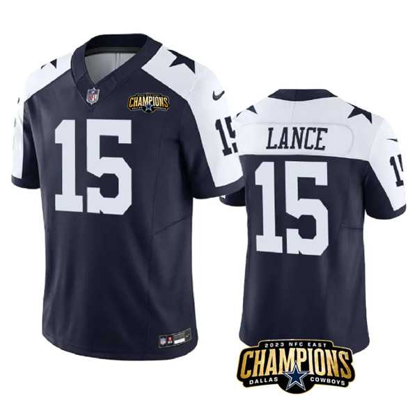 Men & Women & Youth Dallas Cowboys #15 Trey Lance Navy White 2023 F.U.S.E. NFC East Champions Patch Stitched Jersey