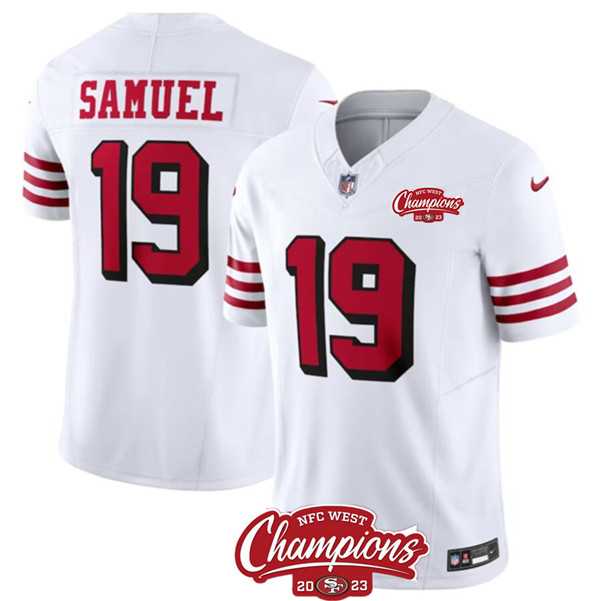 Men & Women & Youth San Francisco 49ers #19 Deebo Samuel White 2023 F.U.S.E. NFC West Champions Patch Alternate Stitched Jersey