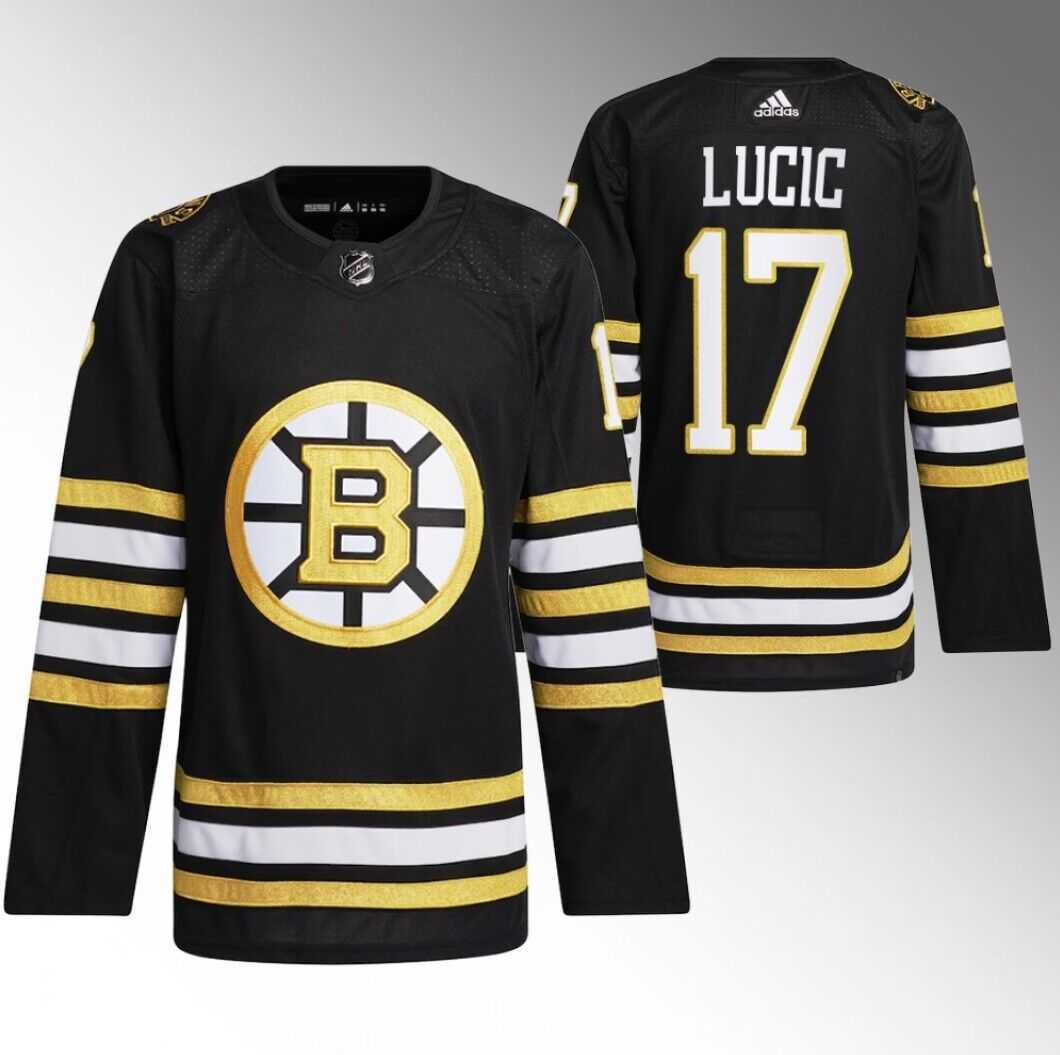 Men's Boston Bruins #17 Milan Lucic Black 100th Anniversary StitchedStitched Jersey Dzhi