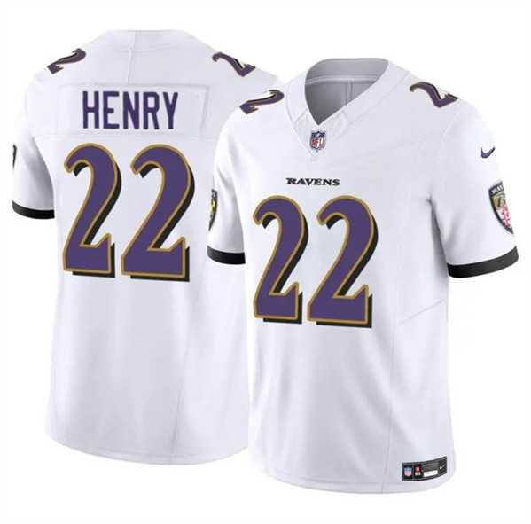 Men & Women & Youth Baltimore Ravens #22 Derrick Henry 2023 F.U.S.E. White Vapor Limited Jersey