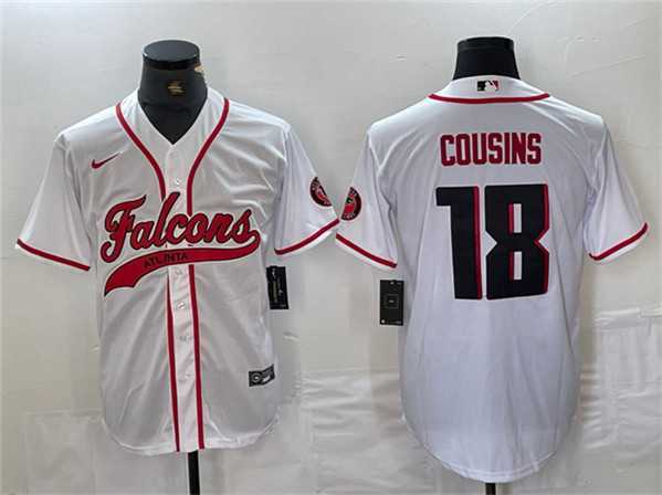 Men's Atlanta Falcons #18 Kirk Cousins White With Patch Cool Base Baseball Stitched Jersey