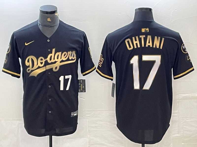 Men's Los Angeles Dodgers #17 Shohei Ohtani Number Black Gold Stitched Cool Base Nike Jerseys