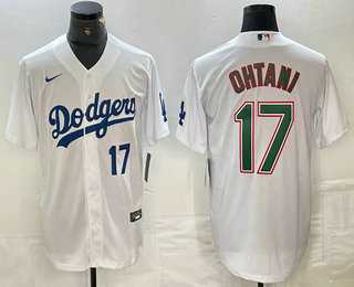 Men's Los Angeles Dodgers #17 Shohei Ohtani Number White Green Stitched Cool Base Nike Jerseys