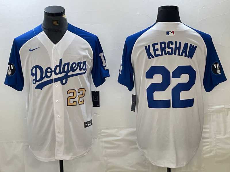 Men's Los Angeles Dodgers #22 Clayton Kershaw Number White Blue Fashion Stitched Cool Base Limited Jersey