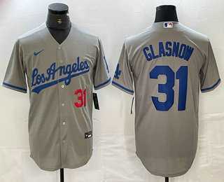 Men's Los Angeles Dodgers #31 Tyler Glasnow Gray Alternate Player Number Team Logo Cool Base Jerseys