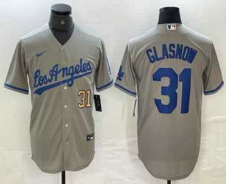 Men's Los Angeles Dodgers #31 Tyler Glasnow Gray Alternate Team Logo Cool Base Jersey
