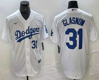 Men's Los Angeles Dodgers #31 Tyler Glasnow Number White Stitched Cool Base Nike Jersey