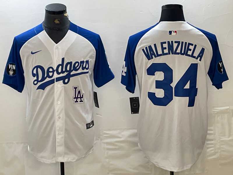 Men's Los Angeles Dodgers #34 Toro Valenzuela White Blue Fashion Stitched Cool Base Limited Jerseys
