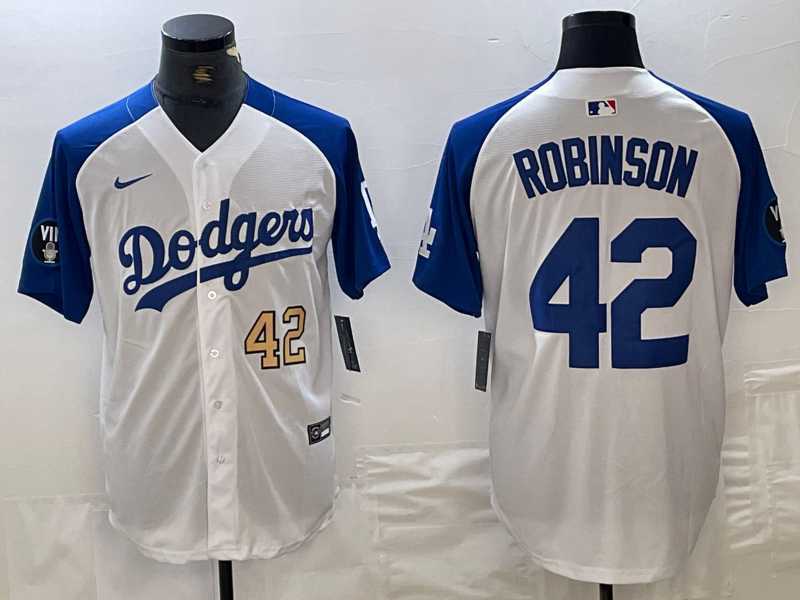 Men's Los Angeles Dodgers #42 Jackie Robinson Number White Blue Fashion Stitched Cool Base Limited Jersey