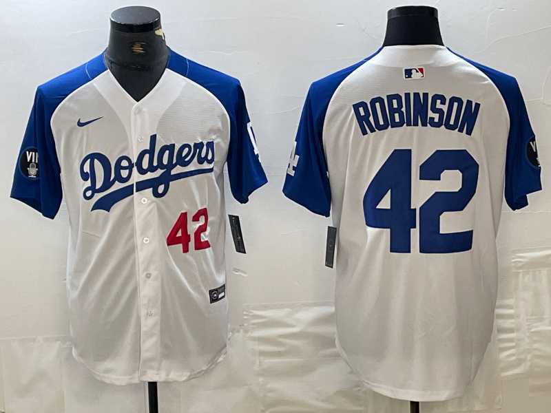 Men's Los Angeles Dodgers #42 Jackie Robinson Number White Blue Fashion Stitched Cool Base Limited Jerseys