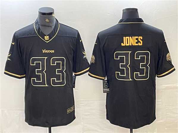 Men's Minnesota Vikings #33 Aaron Jones Black Golden Edition Limited Stitched Jersey Dzhi