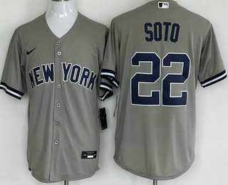 Men's New York Yankees #22 Juan Soto Gray Player Name Cool Base Jersey
