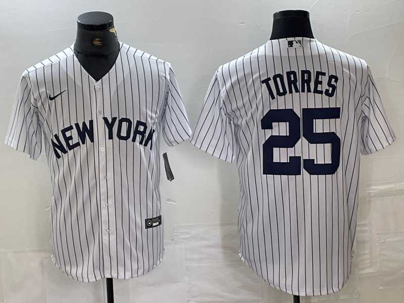 Men's New York Yankees #25 Gleyber Torres White 2024 Cool Base Stitched Jerseys