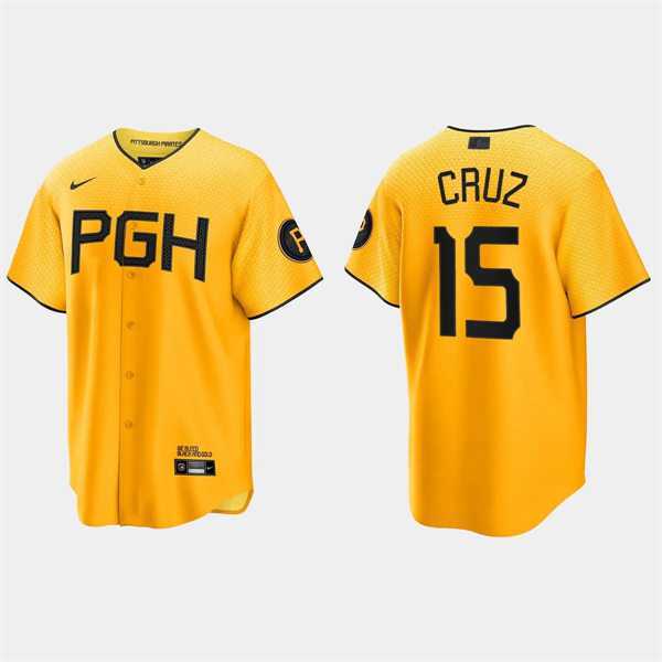 Mens Pittsburgh Pirates #15 Oneil Cruz Gold 2023 City Connect Jersey Dzhi