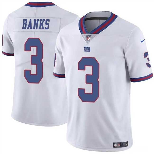 Men & Women & Youth New York Giants #3 Deonte Banks White Limited Football Stitched Jersey