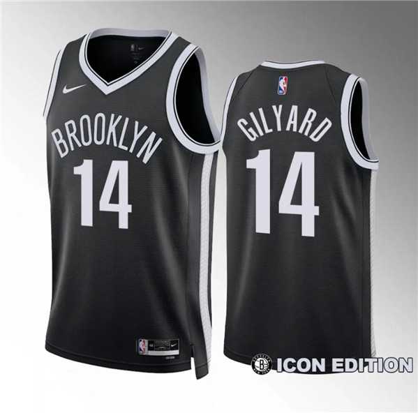 Men's Brooklyn Nets #14 Jacob Gilyard Black Draft Icon Edition Stitched Basketball Jersey Dzhi