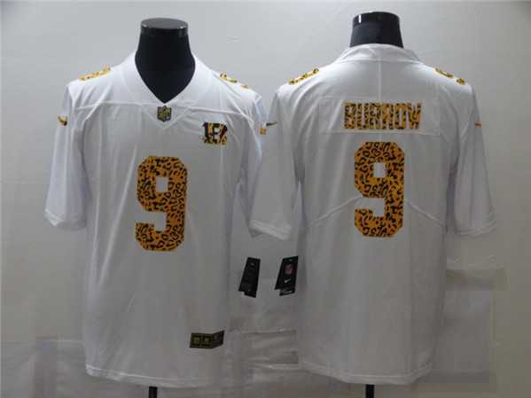 Men's Cincinnati Bengals #9 Joe Burrow 2020 White Leopard Print Fashion Limited Stitched Jersey Dzhi