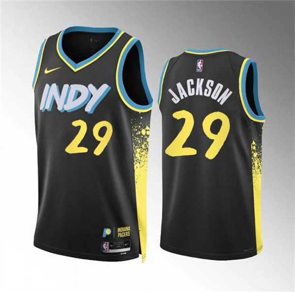 Men's Indiana Pacers #29 Quenton Jackson Black 2023-24 City Edition Stitched Basketball Jersey Dzhi