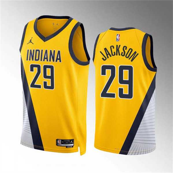 Men's Indiana Pacers #29 Quenton Jackson Yelllow Statement Edition Stitched Basketball Jersey Dzhi