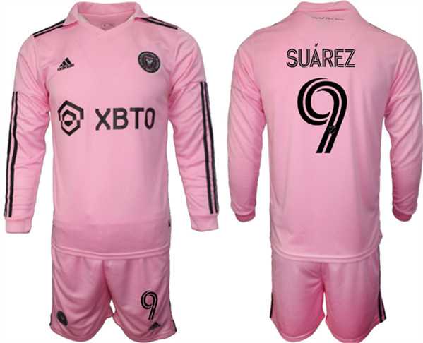 Men's Inter Miami CF #9 Luis Suarez 2023-24 Pink Home Soccer Jersey Suit