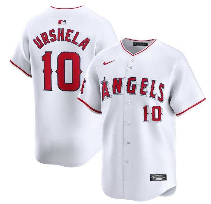 Men's Los Angeles Angels #10 Gio Urshela White Home Limited Stitched Baseball Jersey Dzhi