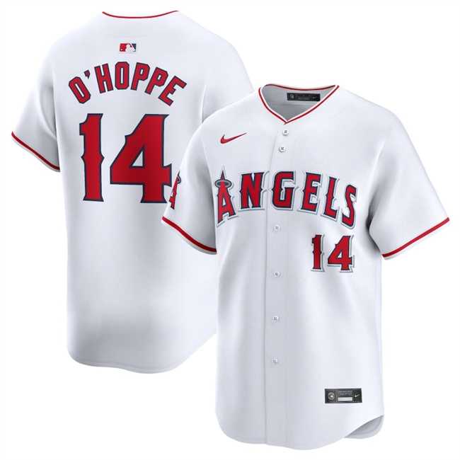 Men's Los Angeles Angels #14 Logan O'Hoppe White Home Limited Stitched Baseball Jersey Dzhi
