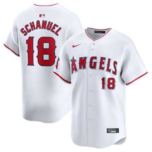 Men's Los Angeles Angels #18 Nolan Schanuel White Home Limited Baseball Stitched Jersey Dzhi