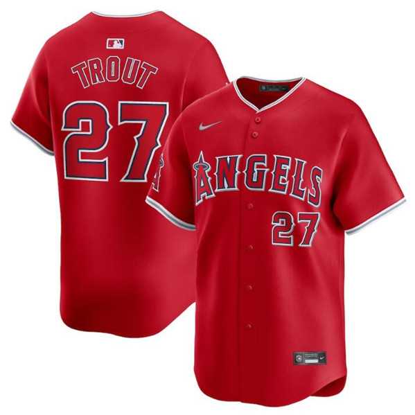 Men's Los Angeles Angels #27 Mike Trout Red Alternate Limited Baseball Stitched Jersey Dzhi