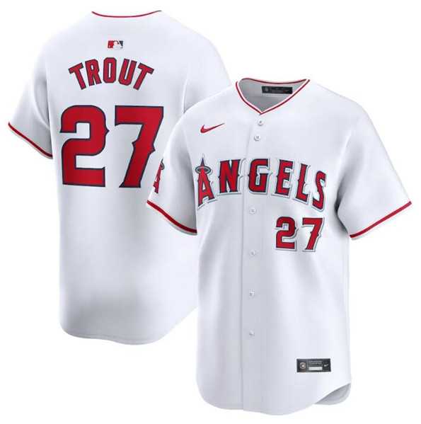 Men's Los Angeles Angels #27 Mike Trout White Home Limited Baseball Stitched Jersey Dzhi