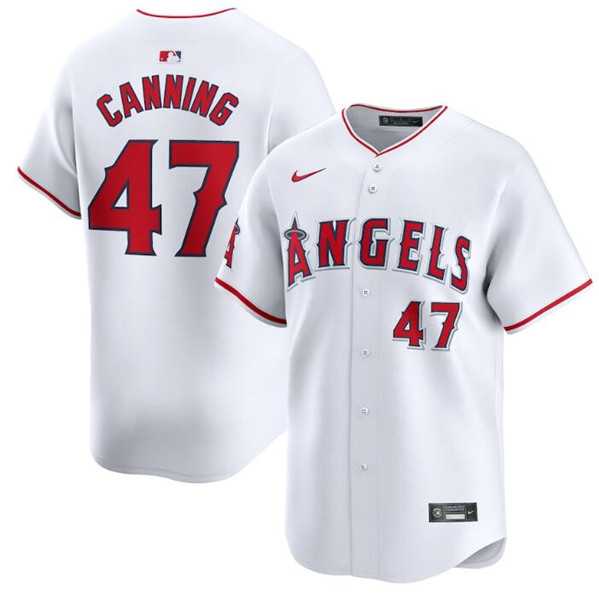 Men's Los Angeles Angels #47 Griffin Canning White Home Limited Baseball Stitched Jersey Dzhi