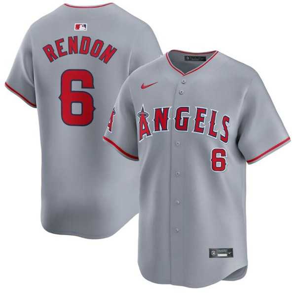 Men's Los Angeles Angels #6 Anthony Rendon Gray Away Limited Baseball Stitched Jersey Dzhi