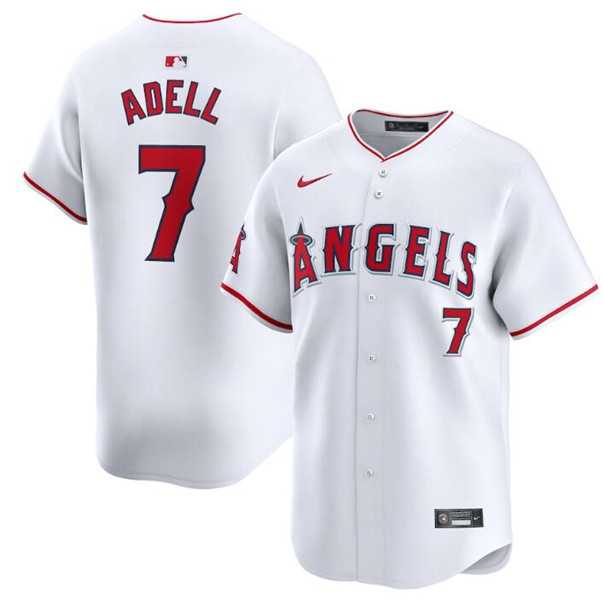 Men's Los Angeles Angels #7 Jo Adell White Home Limited Baseball Stitched Jersey Dzhi