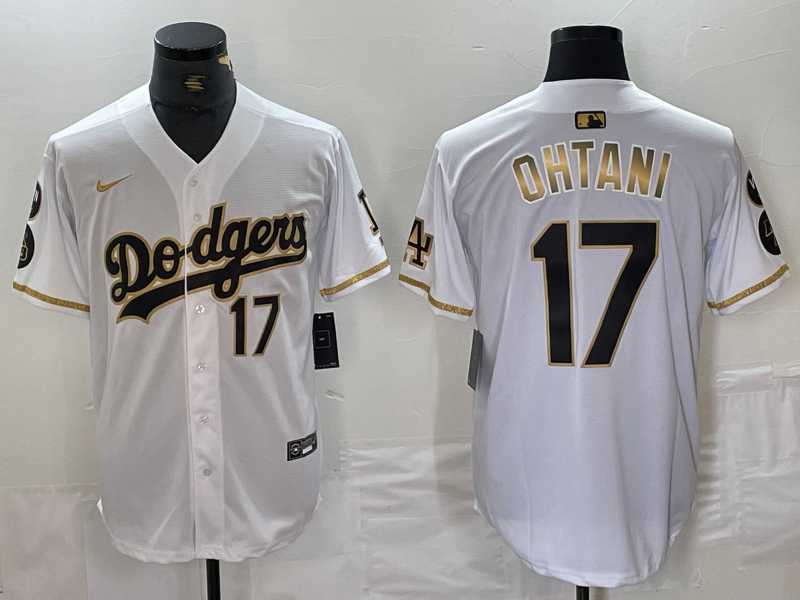 Men's Los Angeles Dodgers #17 Shohei Ohtani Number White Gold Fashion Stitched Cool Base Limited Jersey